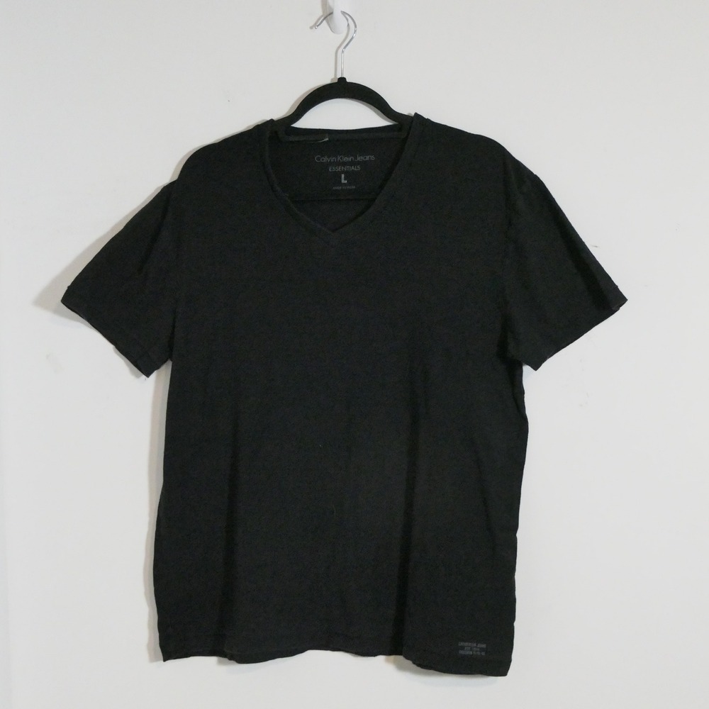 Calvin Klein Jeans Mens T-Shirt L Black V-Neck Streetwear Rockabilly Heritage